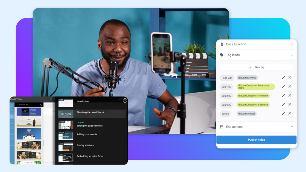 man hosting a webinar with webinar software