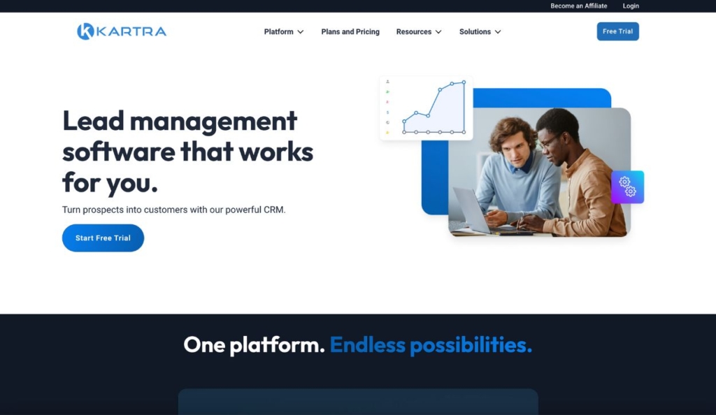 Screenshot of Kartra’s lead management software feature page